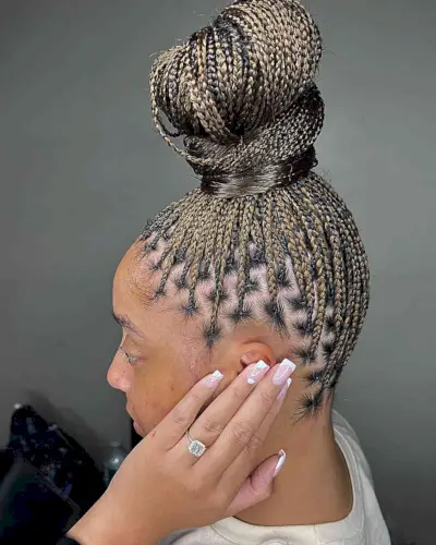 Small Knotless Braids with High Bun