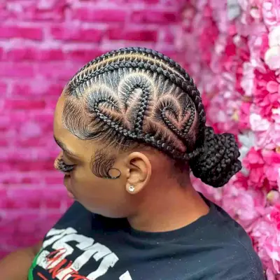 Heart-Shaped Braids with Low Bun for Black Women