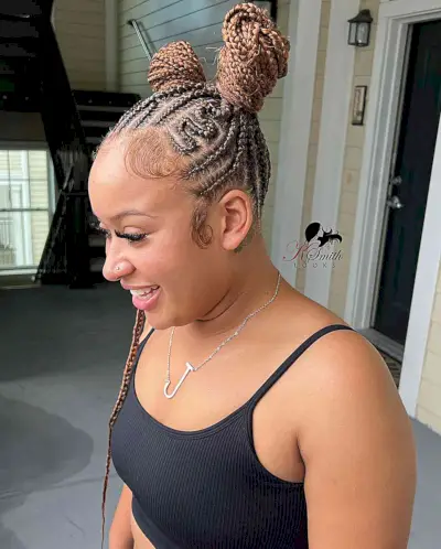 Double Braided Bun Updo with Cornrows