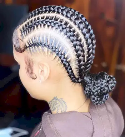 Sleek Stitch Braids with Intertwined Bun
