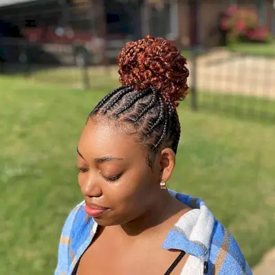 Black Hair with Tribal Braids and Copper Bun