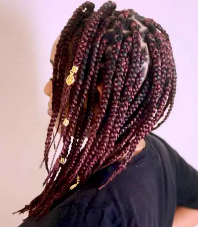 Mid-length Burgundy Colored box Braids