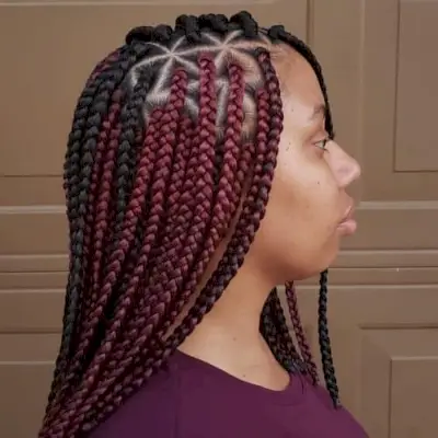 Medium in length box braids with triangle parts