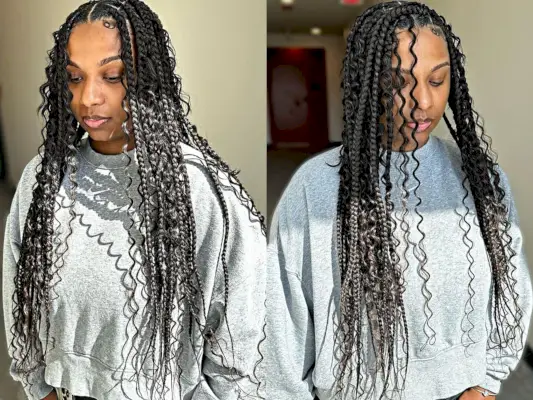 Waist-Length Knotless Chunky Bohemian Braids and Curls