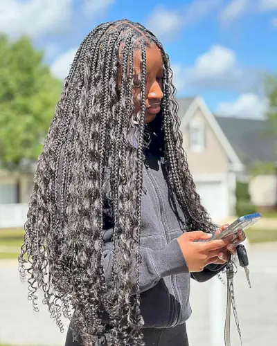 Very Long Knotless Boho Braided Deep Twist Hairstyle