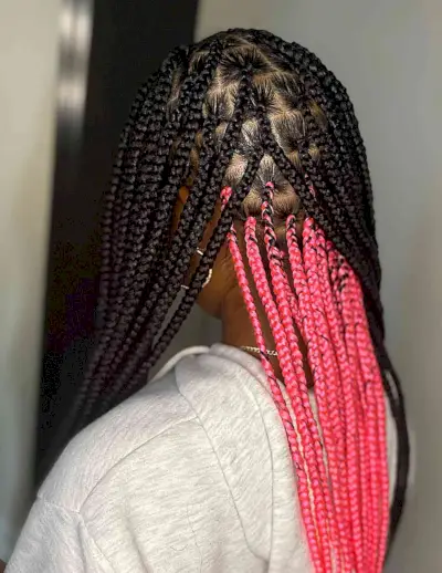 Black Knotless Boho Braids with Pink Peekaboo Strands