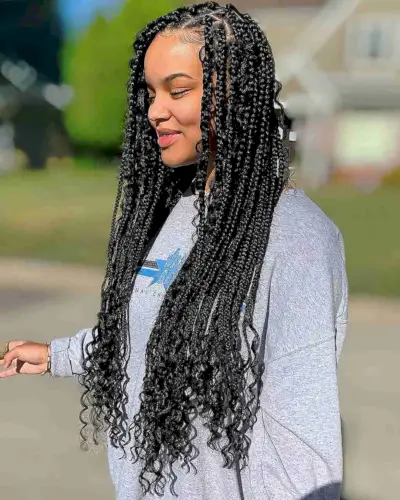Long-Length Jet Black Boho Braids without Knots