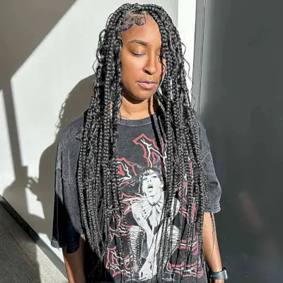 Long Bohemian Knotless Braids with Sleek Edges