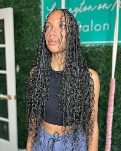Long Knotless Thin Boho Braids and Curls