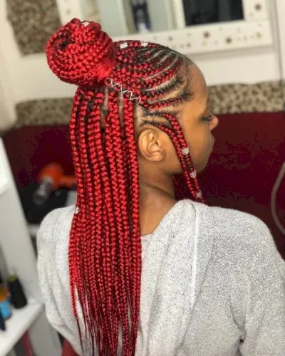 Bright red box braids