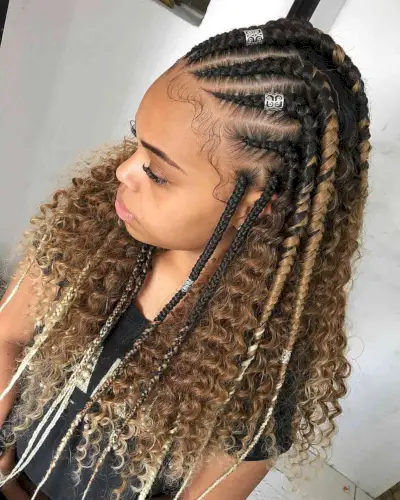 Boho-Inspired Crochet Braids with Blonde Highlights