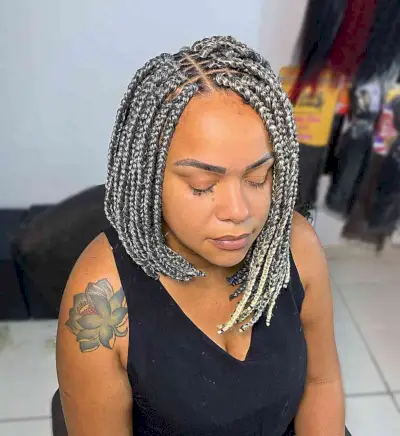 Grey Asymmetrical Box Braid Bob for Black Women