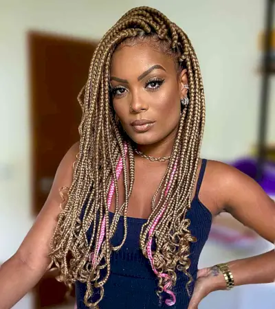 Bold Box Braids with Pink Accents