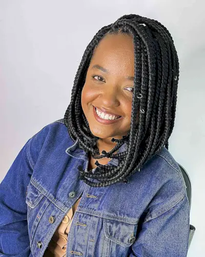 Bob with Box Braids and Silver Cuffs for Black Women 