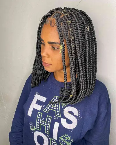 Shoulder-Length Hawaiian Funky Box Braids with Strings and Charms