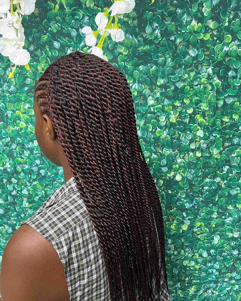 Fulani Cornrows en Twists met rode accenten' title=