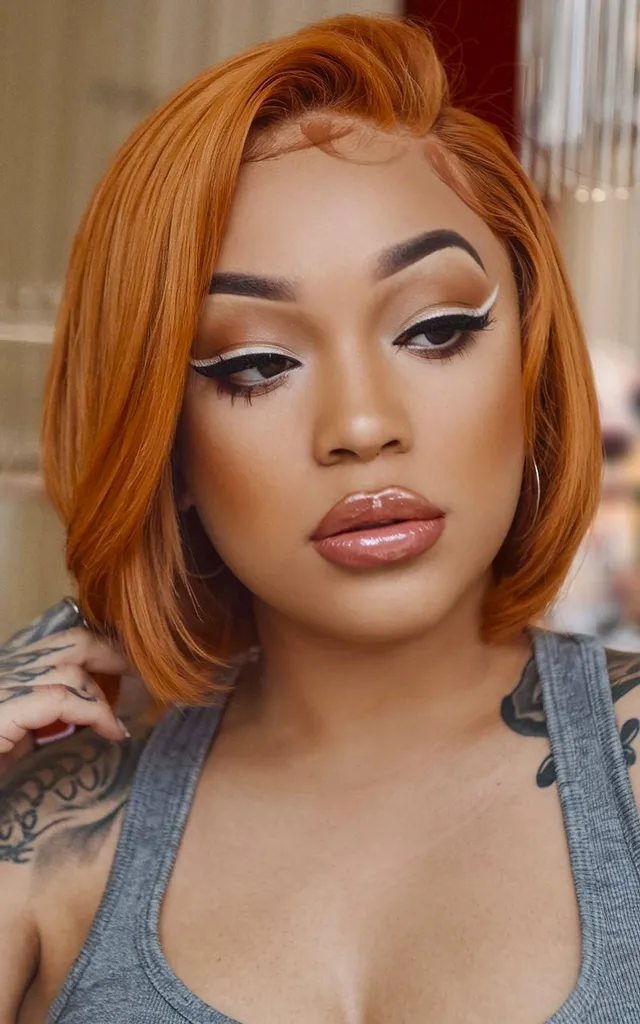 매끄러운 비대칭 컷의 천연 보브를 위한 진저 실크 프레스' title=