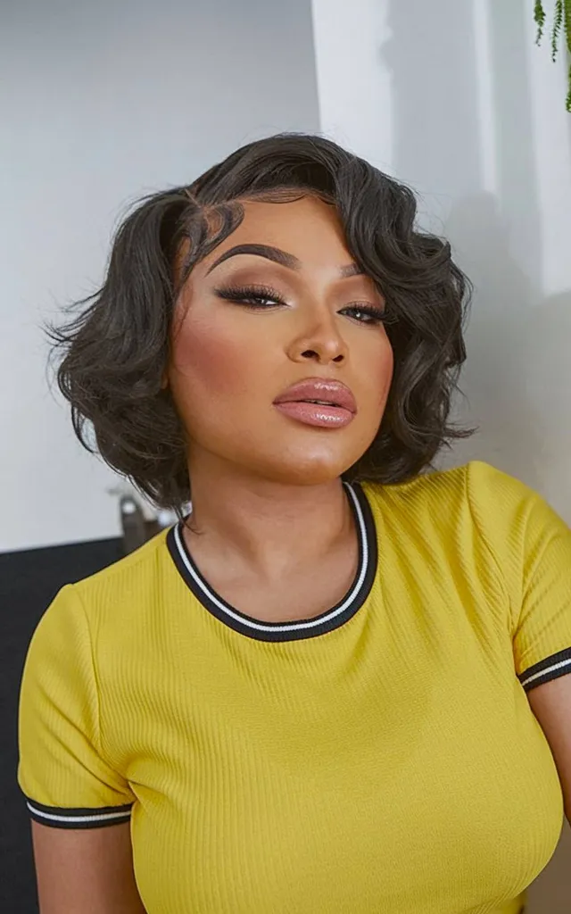 부드러운 컬과 곱슬거림 없이 매끈하게 마무리되는 실크 프레스 보브' title=