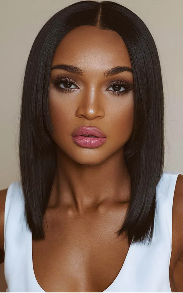 매끈한 중앙 부분과 매끄러운 마감 처리를 갖춘 롱 보브용 실크 프레스' title=