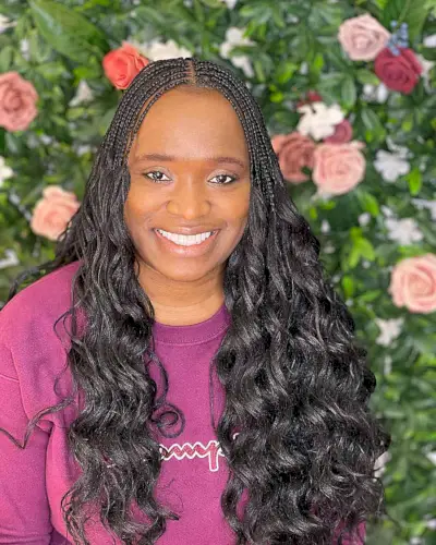 Small Micro Braids with Long Loose Waves and Middle Part