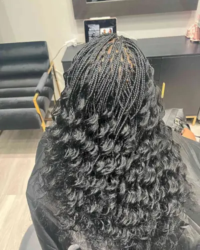 Long Micro Box Braids with Wavy Mid-Lengths