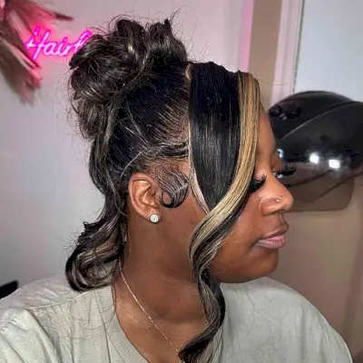 Black Weave Updo with Money Piece