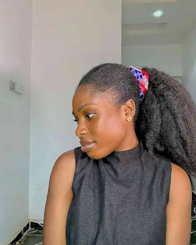 Long-Length Puffy Ponytail Updo on Natural Kinky Black Hair