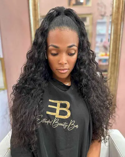 Textured Weave Long Hair in Ponytail Updo for Black Ladies