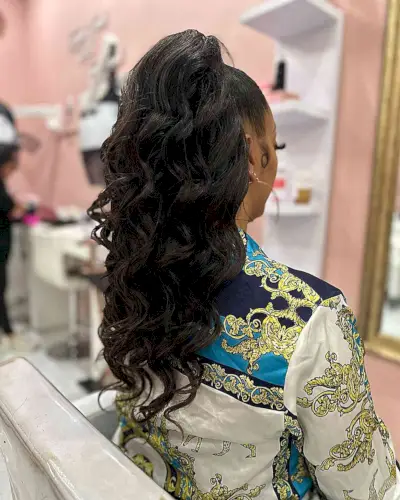 Black Women Long Sleek Ponytail Updo with Voluminous Waves
