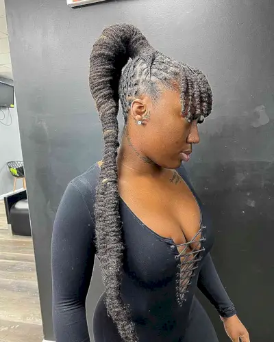 Very Long Chunky Dreadlock High Ponytail Updo with Bangs