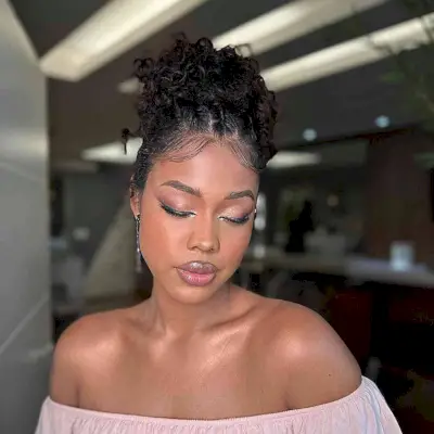 Romantic Curly Updo with Sleek Edges for Black Ladies