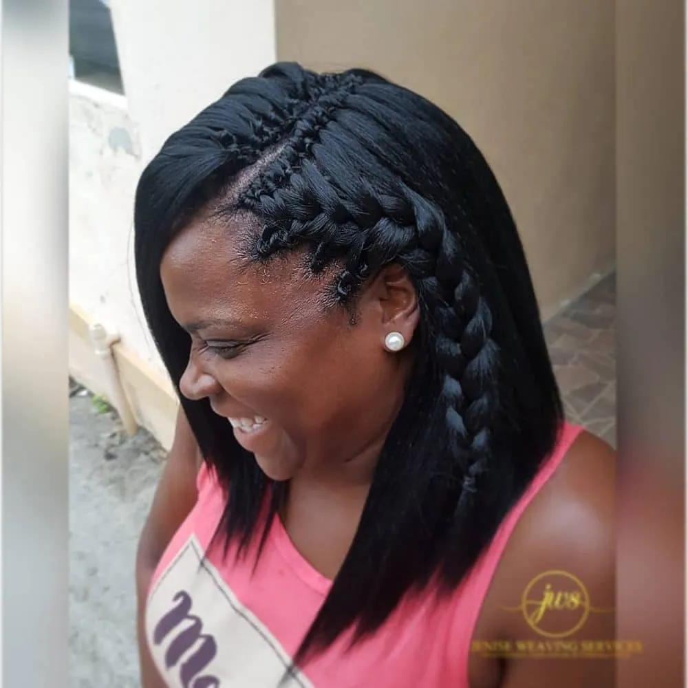 ストレート三つ編みヘアスタイル' title=