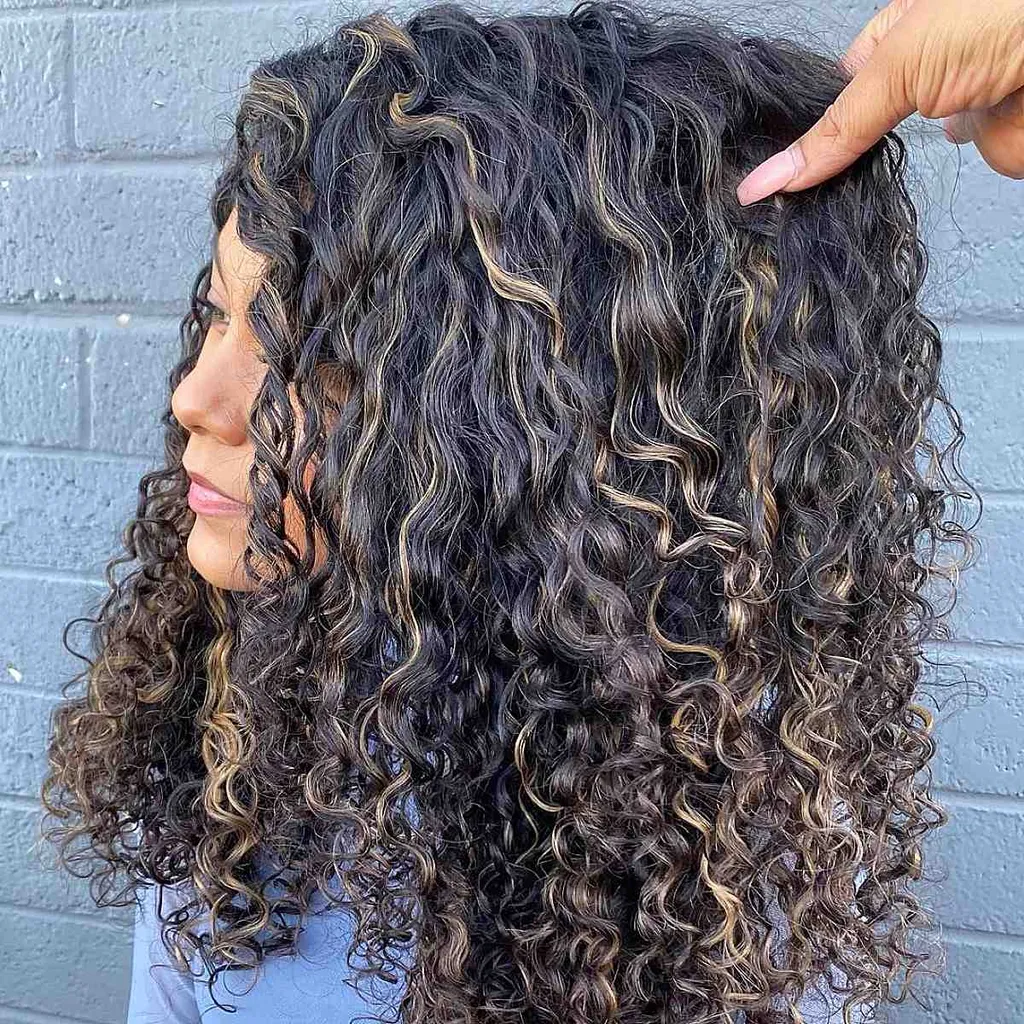 ブロンドのハイライトが付いた 3b カール' title=