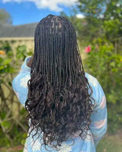 Waist-Length Small Knotless Braids with Voluminous French Curls