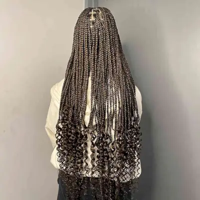Butt-Length Dark Brown Smaller Knotless Braids with Curls on Ends