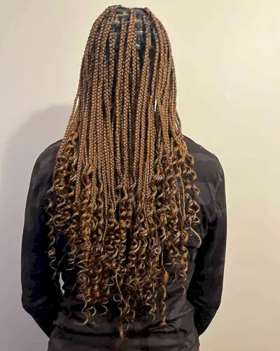Long U-Shaped Small Knotless Brown Stitch Braids and Curls