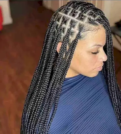 Long-Length Micro Knotless Braids with Square Shape Part