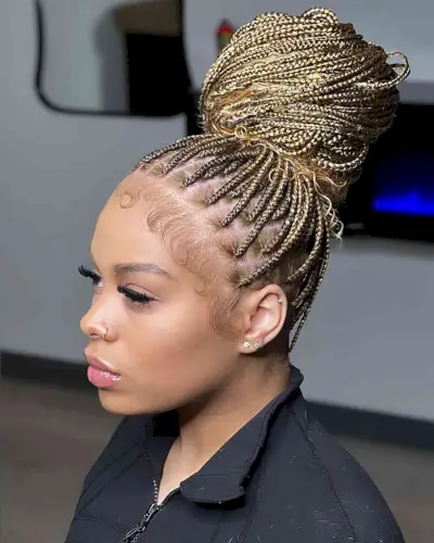 Dimensional Blonde for Small Knotless Box Braids in a Huge Bun