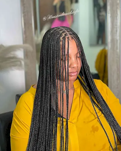 Sleek and Long Small Knotless Box Braids with Center Part