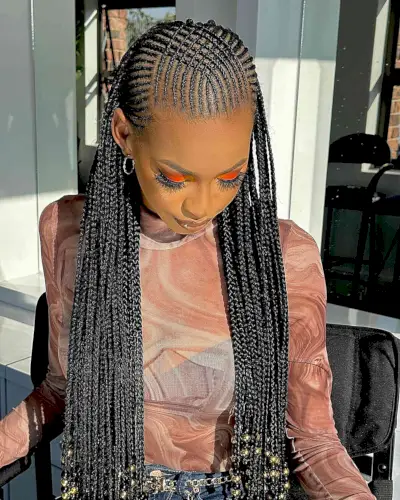 Tribal Cornrows with Feed-In Long Braids