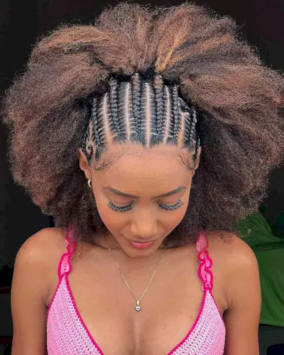 Feed-in braids with naturally curly hair