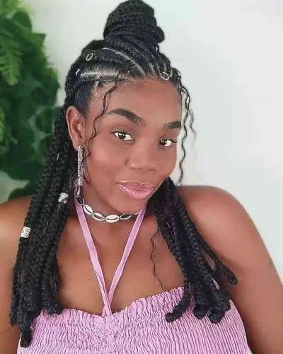 Feed-In Barrel Braids for black ladies with long hair