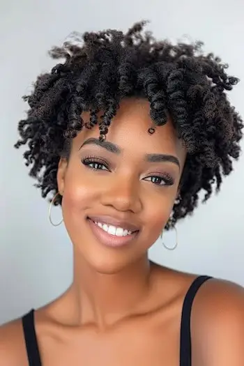 Peinado con bobinas de dedos cortos para mujeres negras.