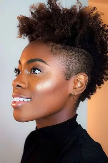 Rizos naturales con peinado corto recortado para mujeres negras.