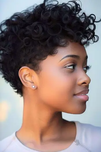 Peinado de rizos cortos y voluminosos para mujeres negras.