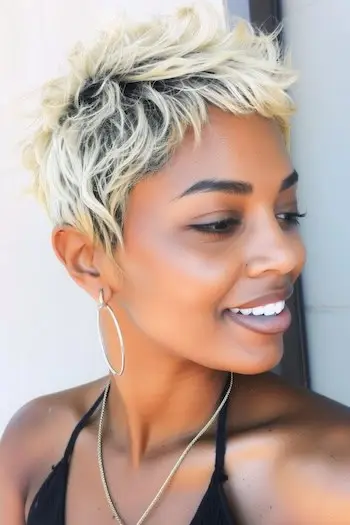 Peinado corto texturizado Platinum Pixie para mujeres negras.