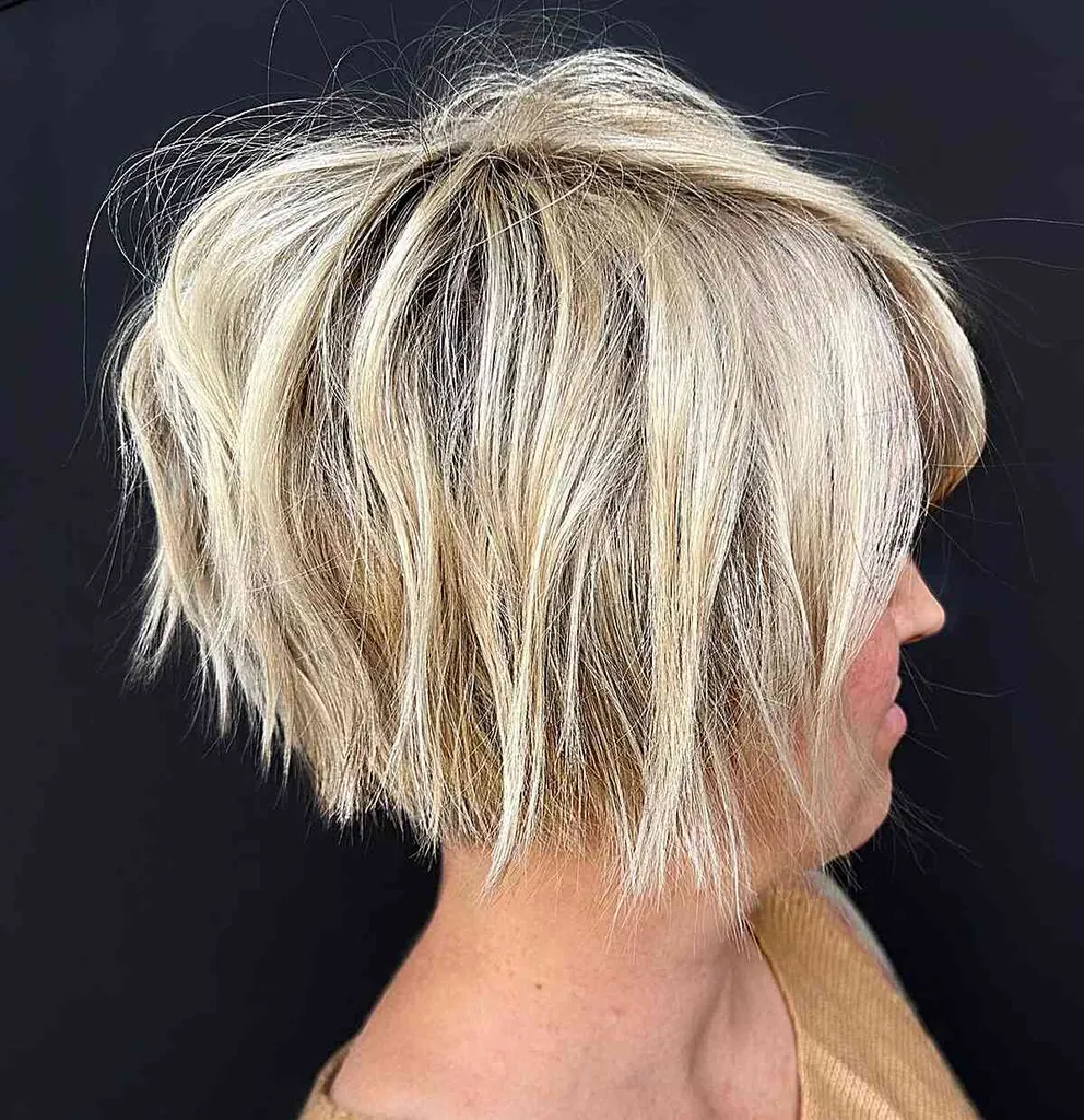 Kort blond texturerad bob med piecey lager' title=