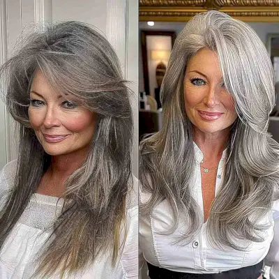 Icy Silver Blonde Straight Hair for women with thick mid-length hair