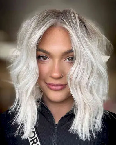 White Bright Blonde Blunt Cut with Waves