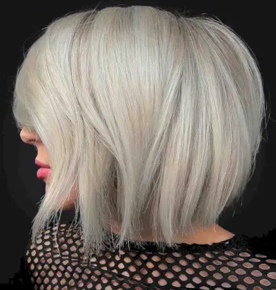 White Blonde Icy Choppy Layered Bob Cut